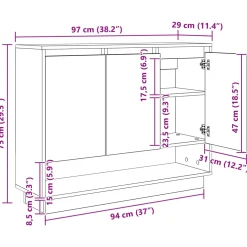 vidaXL Dressoir Zwart Eiken 97 x 29 x 75 cm Bewerkt hout