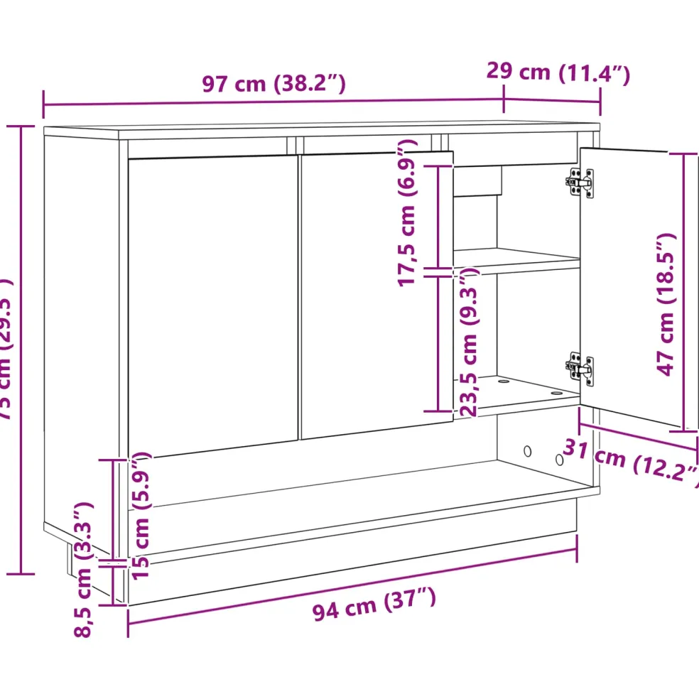 vidaXL Dressoir Zwart Eiken 97 x 29 x 75 cm Bewerkt hout