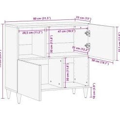 vidaXL Dressoir Zwart 80 x 33 x 75 cm Massief Mango Hout