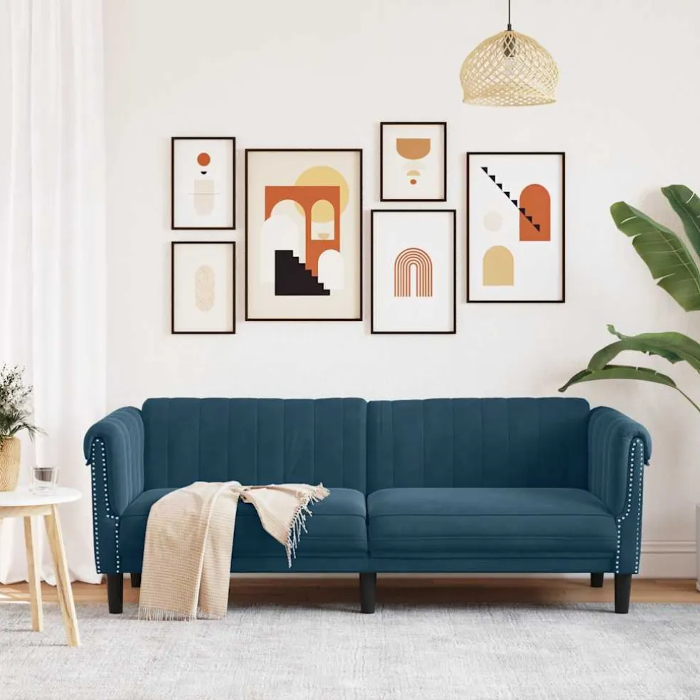 vidaXL Driezitsbank fluweel blauw