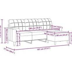 vidaXL Driezitsbank met voetenbank 180 cm fluweel blauw