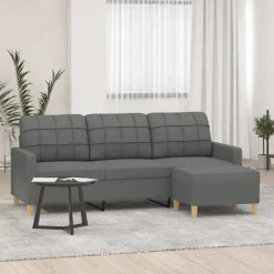 vidaXL Driezitsbank met voetenbank 180 cm stof donkergrijs