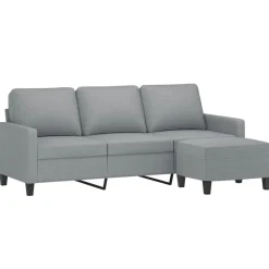 vidaXL Driezitsbank met voetenbank 180 cm stof lichtgrijs