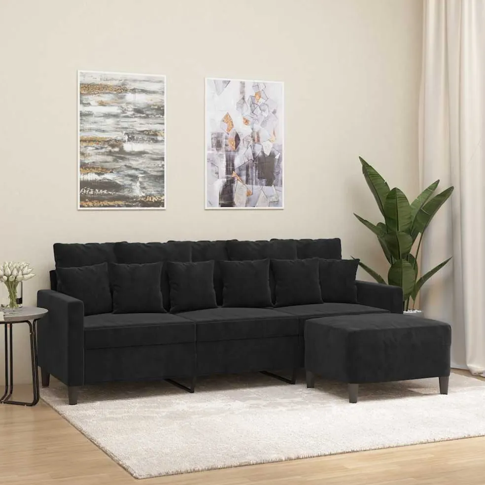 vidaXL Driezitsbank met voetenbank 180 cm fluweel zwart