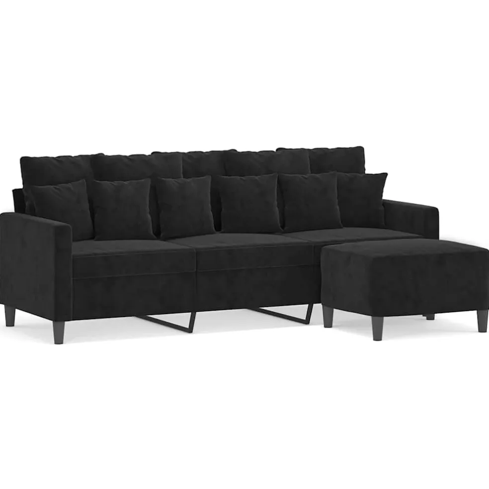 vidaXL Driezitsbank met voetenbank 180 cm fluweel zwart