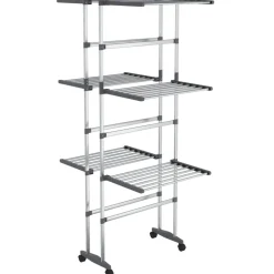 vidaXL Droogrek 3-laags met wieltjes 60x70x129 cm zilverkleurig