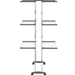 vidaXL Droogrek 3-laags met wieltjes 60x70x129 cm zilverkleurig