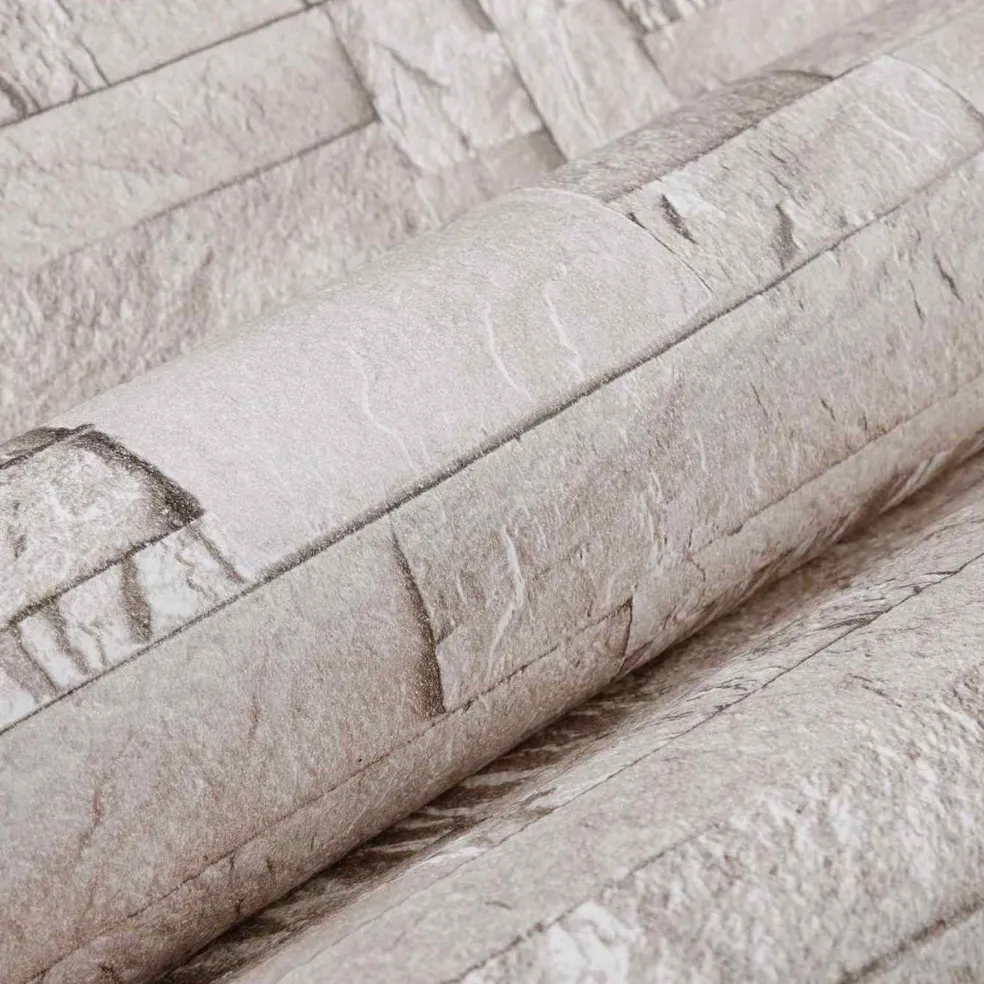 vidaXL 3D Steen Behang Crèmekleurig 10 x 0,53 m Non-Woven Stof