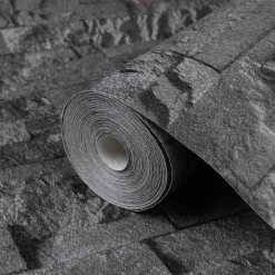 vidaXL 3D Steen Behang Zwart 10 x 0,53 m Non-Woven Stof