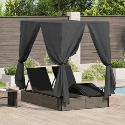 vidaXL Dubbele ligbed Grijs poly rattan