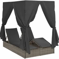 vidaXL Dubbele ligbed Grijs poly rattan