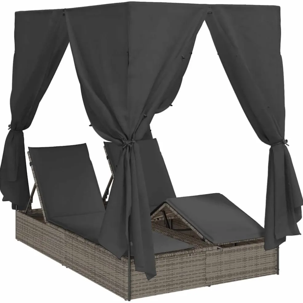 vidaXL Dubbele ligbed Grijs poly rattan