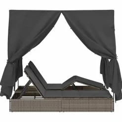 vidaXL Dubbele ligbed Grijs poly rattan