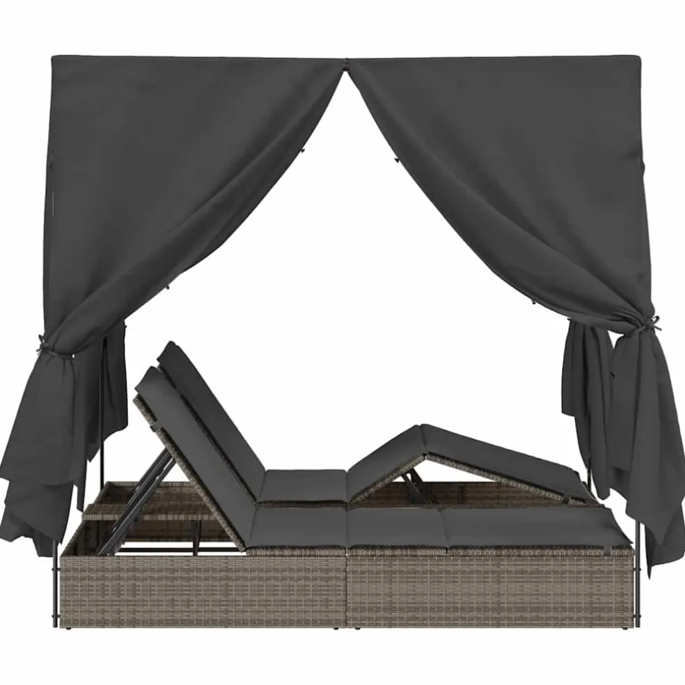 vidaXL Dubbele ligbed Grijs poly rattan