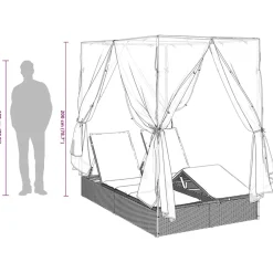 vidaXL Dubbele ligbed Grijs poly rattan