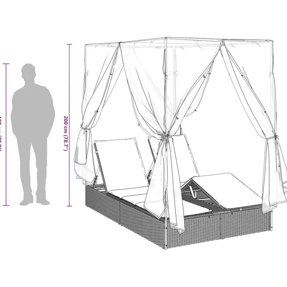 vidaXL Dubbele ligbed Grijs poly rattan