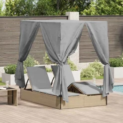 vidaXL Dubbele ligbed Grijs poly rattan