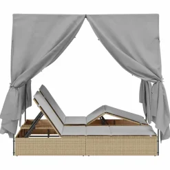 vidaXL Dubbele ligbed Grijs poly rattan
