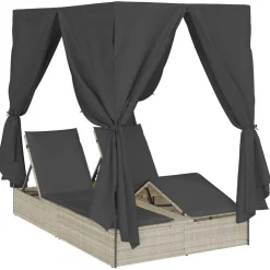 vidaXL Dubbele ligbed Lichtgrijs poly rattan