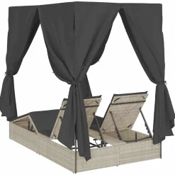 vidaXL Dubbele ligbed Lichtgrijs poly rattan