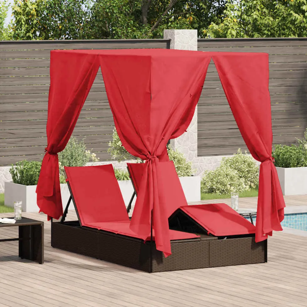 vidaXL Dubbele ligbed Rood poly rattan