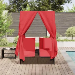 vidaXL Dubbele ligbed Rood poly rattan