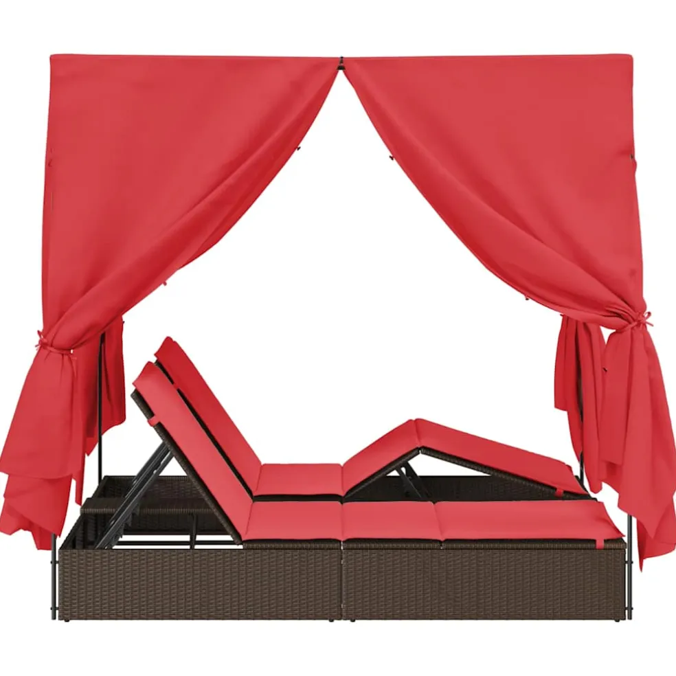 vidaXL Dubbele ligbed Rood poly rattan