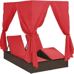 vidaXL Dubbele ligbed Rood poly rattan
