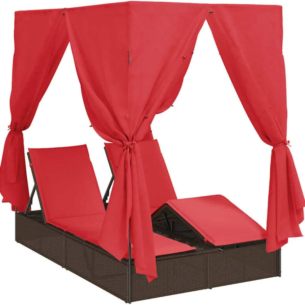 vidaXL Dubbele ligbed Rood poly rattan