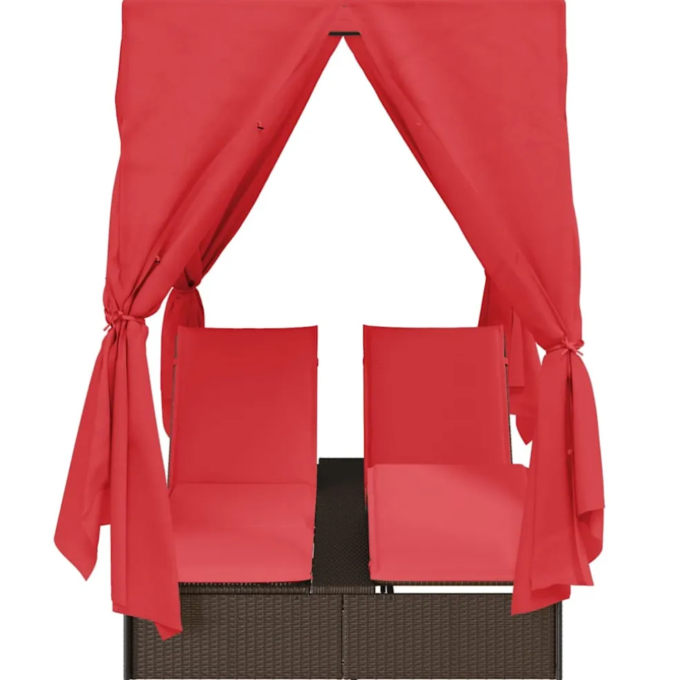vidaXL Dubbele ligbed Rood poly rattan