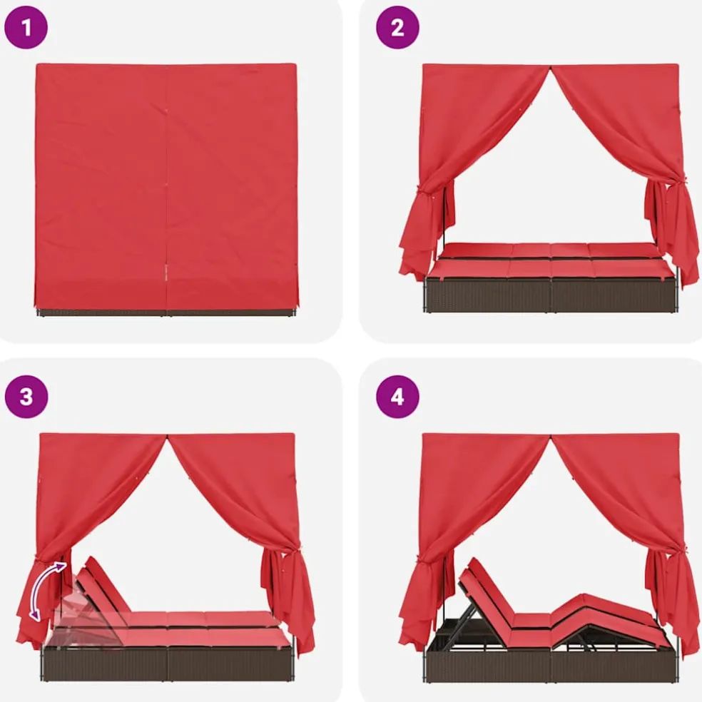 vidaXL Dubbele ligbed Rood poly rattan