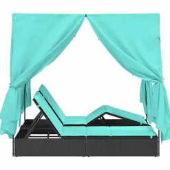vidaXL Dubbele ligbed Turquoise poly rattan