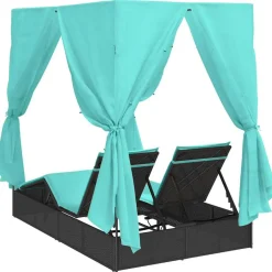 vidaXL Dubbele ligbed Turquoise poly rattan