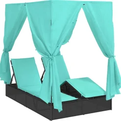 vidaXL Dubbele ligbed Turquoise poly rattan