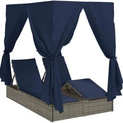 vidaXL Dubbele ligbed Zwart poly rattan