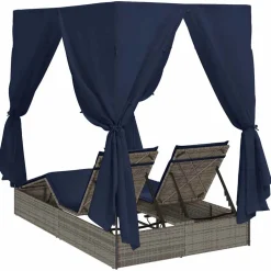 vidaXL Dubbele ligbed Zwart poly rattan