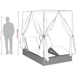 vidaXL Dubbele ligbed Zwart poly rattan
