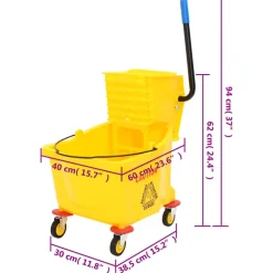vidaXL Dweilemmer met wringer en wielen 36 L polypropeen geel