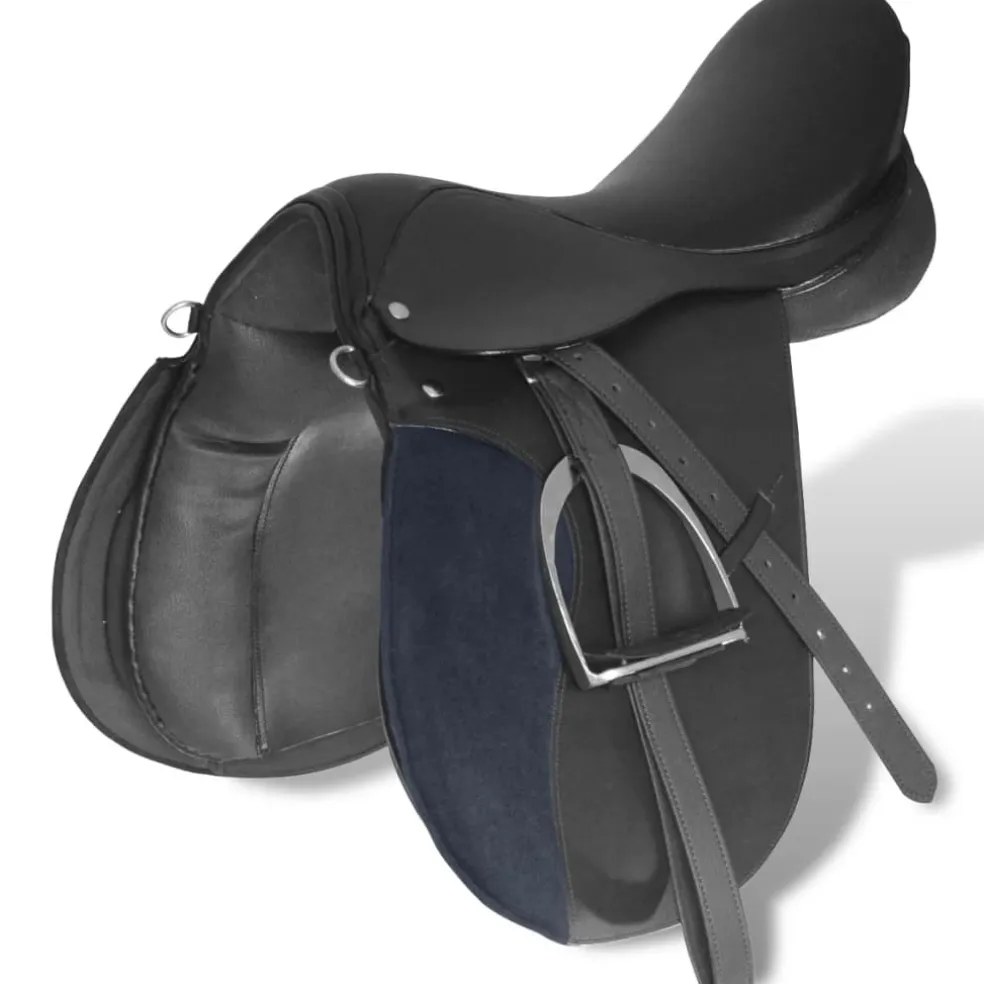 vidaXL Echt lederen paardrijzadel 16" 14 cm (5-in-1 set, zwart)