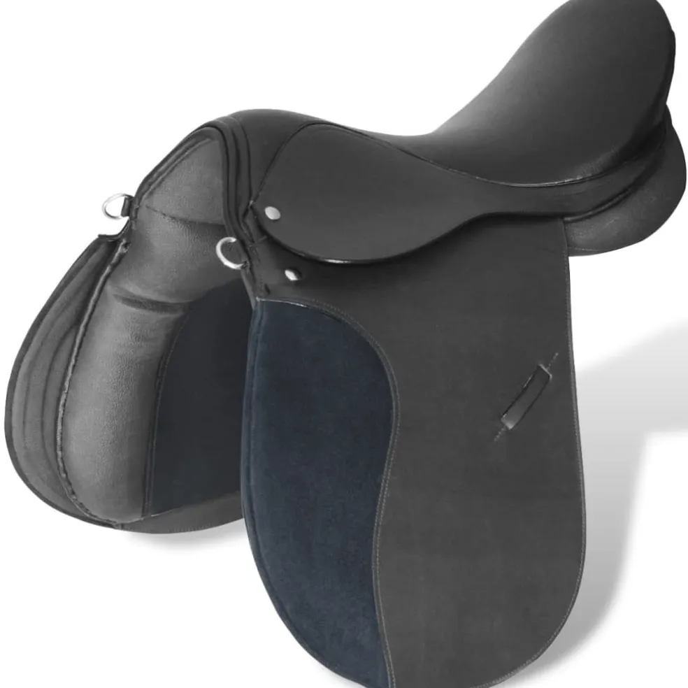 vidaXL Echt lederen paardrijzadel 16" 14 cm (5-in-1 set, zwart)
