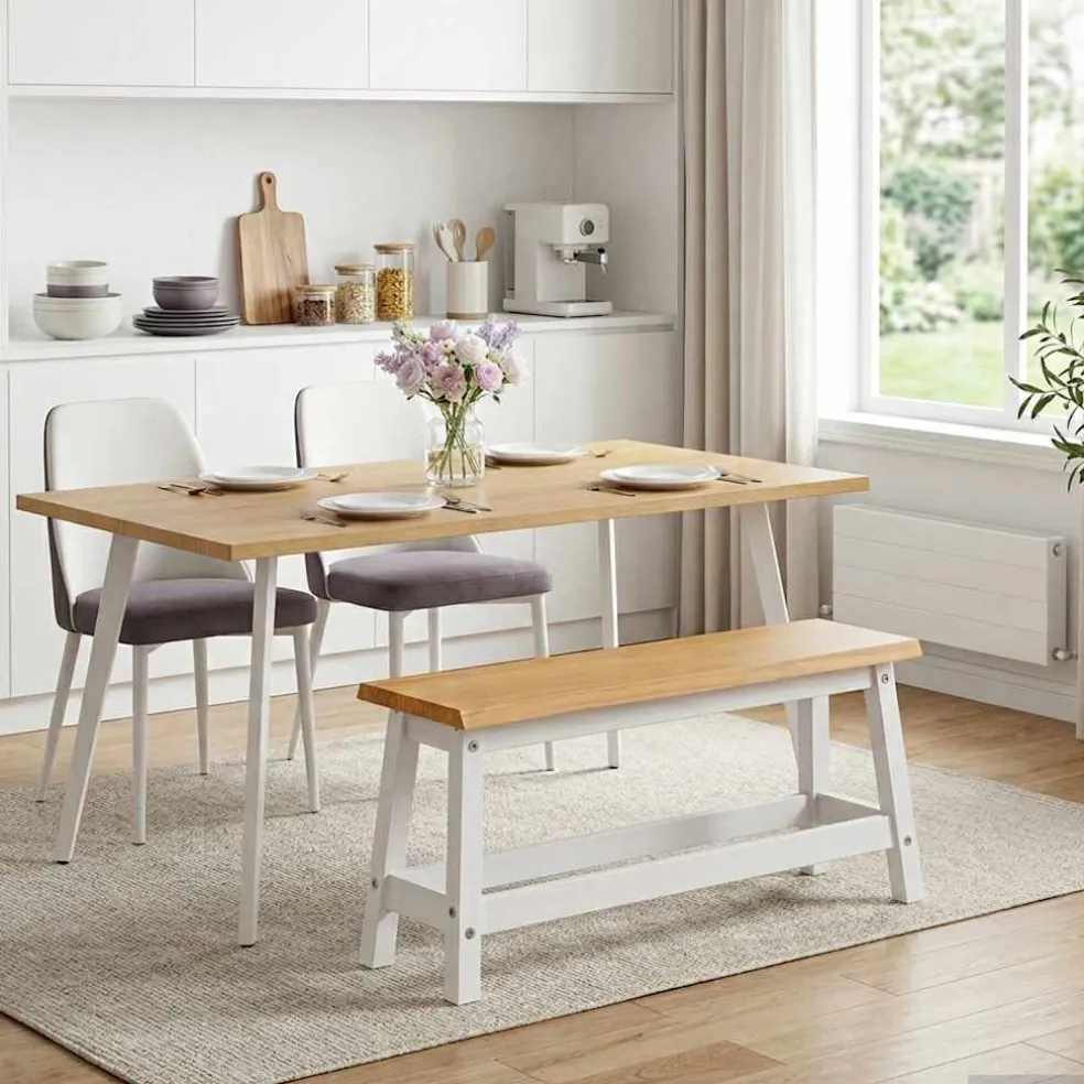 VidaXL Eetbank EKAI Wit 91,5 x 29 x 45,5 cm Massief grenenhout
