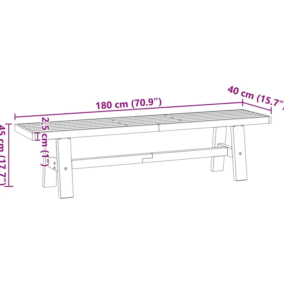 vidaXL Eetbank NOAIN A-vormige poten 180x40x45 cm massief hout