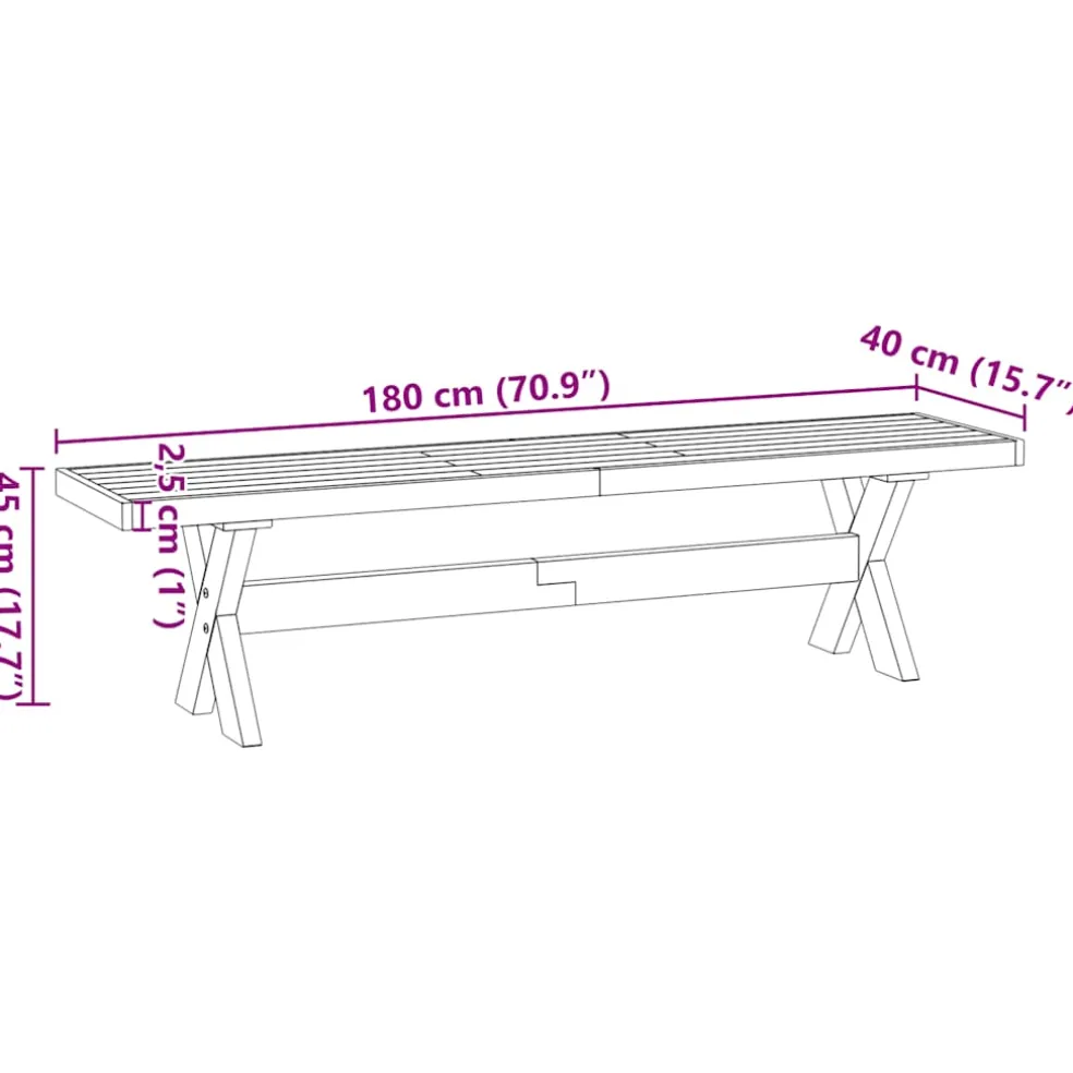 vidaXL Eetbank NOAIN X-vormige poten 180x40x45 cm massief hout