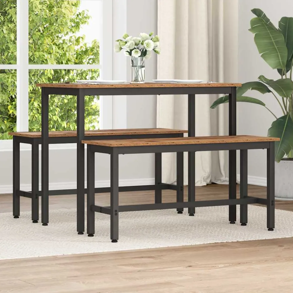 vidaXL Eetbank Oudhout 100 x 32,5 x 48,5 cm Engineered hout en staal