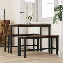 vidaXL Eetbank 100 x 32,5 x 48,5 cm Engineered hout en staal