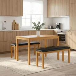 vidaXL Eetbank 95 x 32 x 45 cm Massief Eikenhout Zwart
