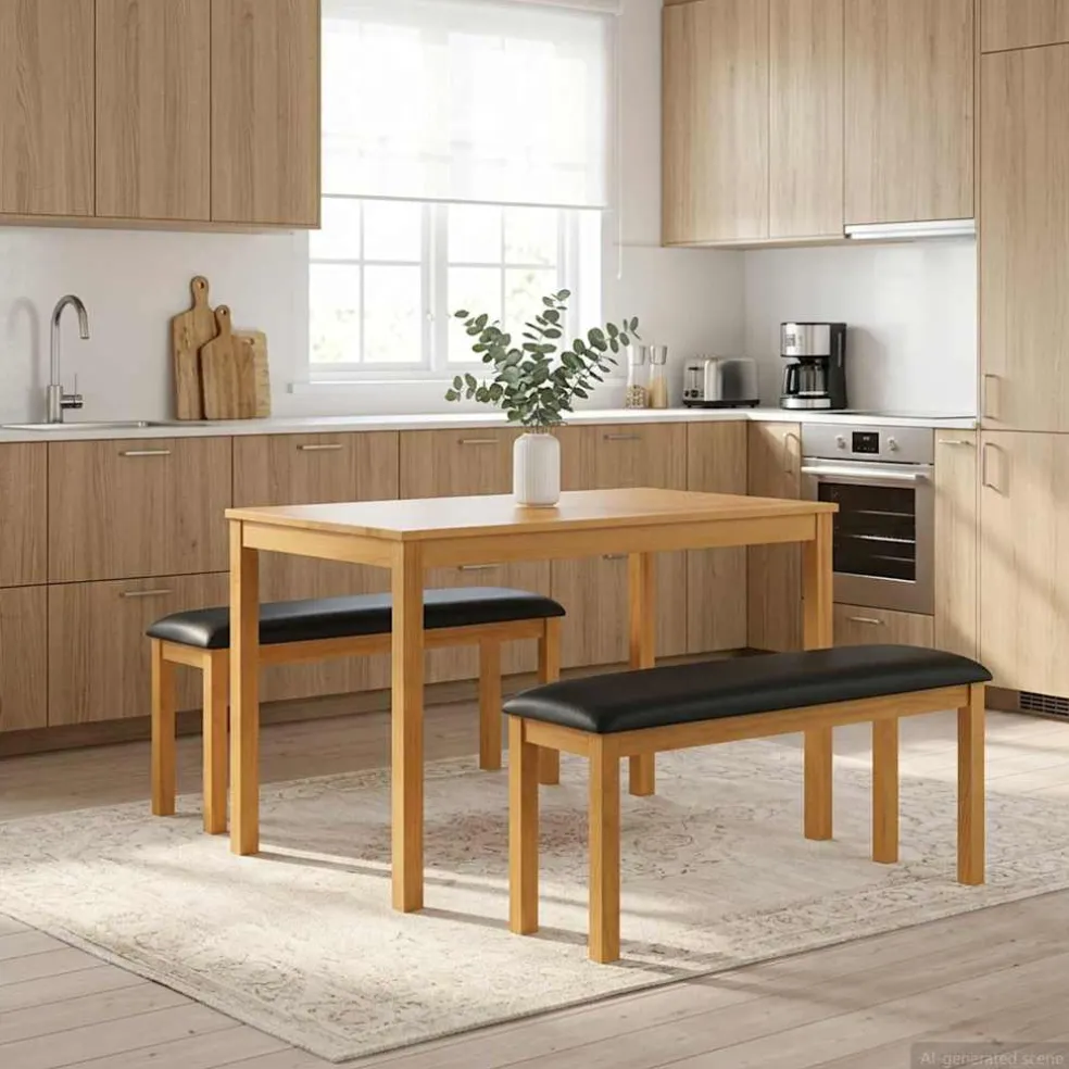 vidaXL Eetbank 95 x 32 x 45 cm Massief Eikenhout Zwart