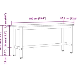 vidaXL Eetbank Zwart Eiken 100 x 32,5 x 48,5 cm