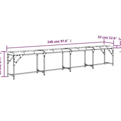 vidaXL Eetkamerbank 248x32x45 cm staal en stof donkergrijs