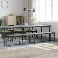 vidaXL Eetkamerbank 248x32x45 cm staal en kunstleer zwart